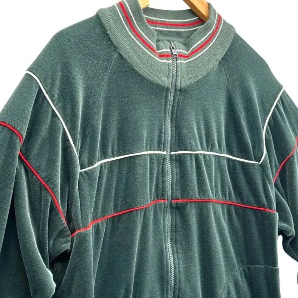 The Fox Collection Vintage Green Soft Velour Zip Up Pockets Jacket Men Medium